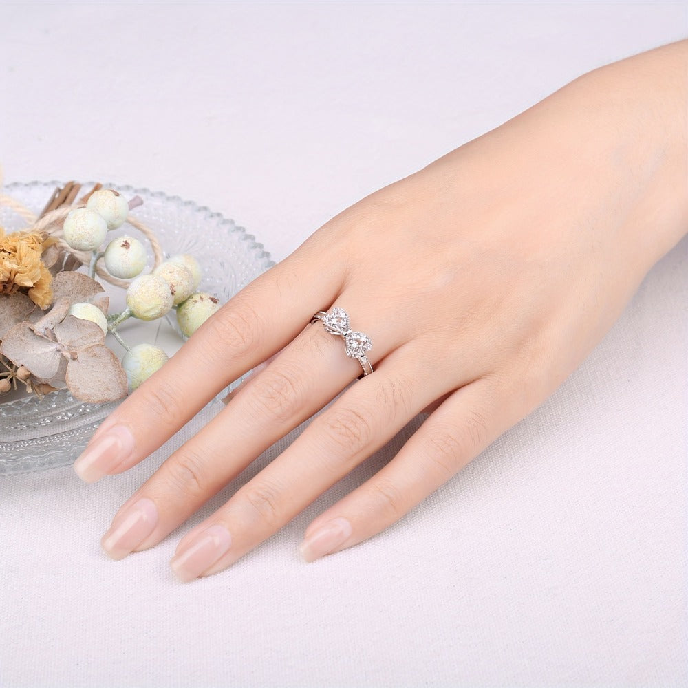 Rings for Women - Sterling Silver Bowknot Ring for CZ Diamond Accent Elegant Bow Knot Design - product detail view 4
