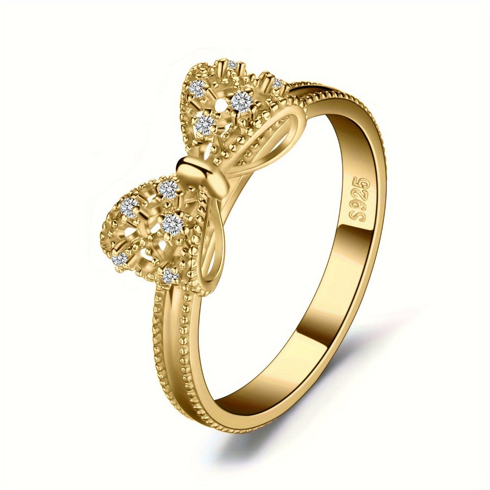 Rings for Women - Sterling Silver Bowknot Ring for CZ Diamond Accent Elegant Bow Knot Design - product detail view 5