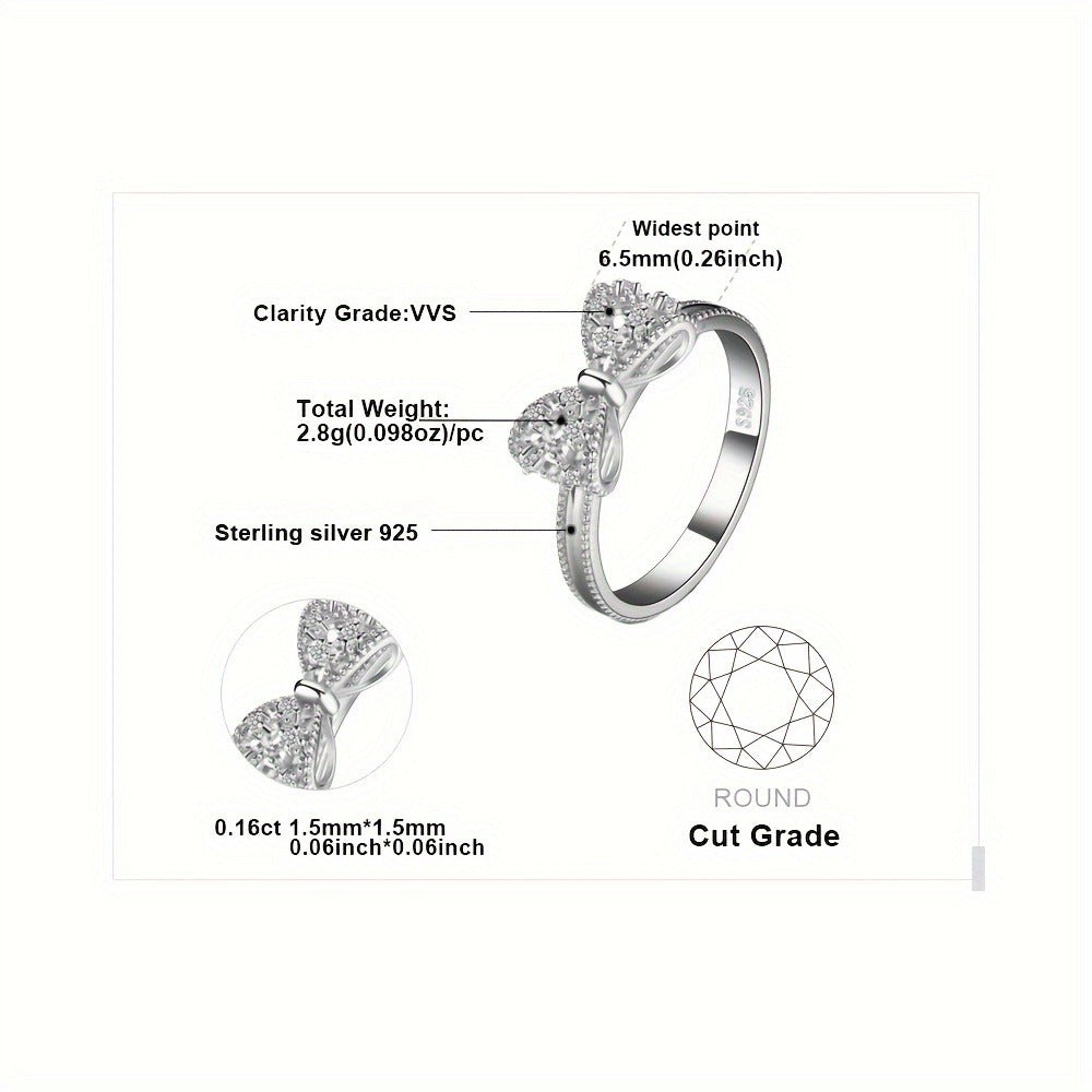 Rings for Women - Sterling Silver Bowknot Ring for CZ Diamond Accent Elegant Bow Knot Design - product detail view 6