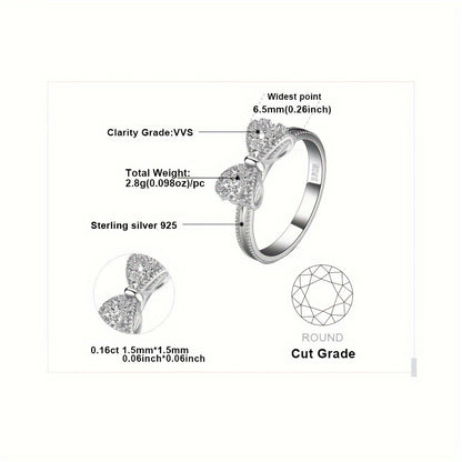 Rings for Women - Sterling Silver Bowknot Ring for CZ Diamond Accent Elegant Bow Knot Design - product detail view 6