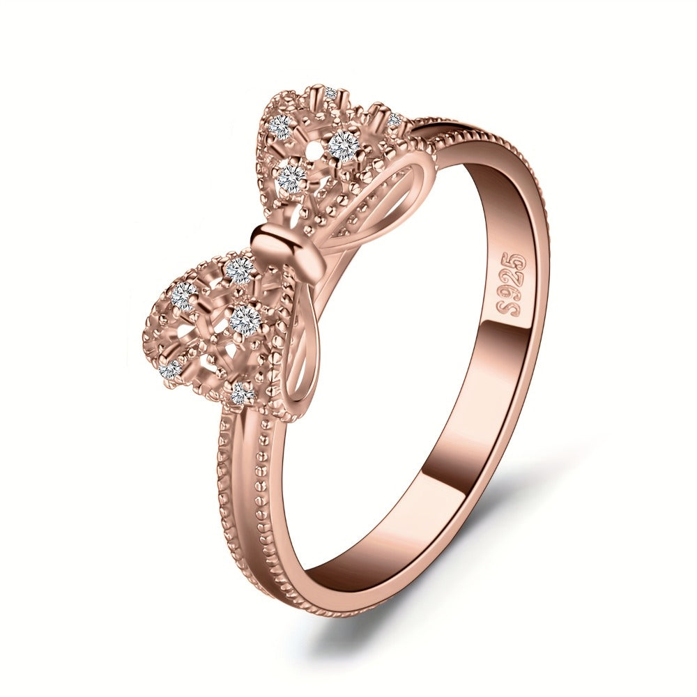 Rings for Women - Sterling Silver Bowknot Ring for CZ Diamond Accent Elegant Bow Knot Design - product detail view 7