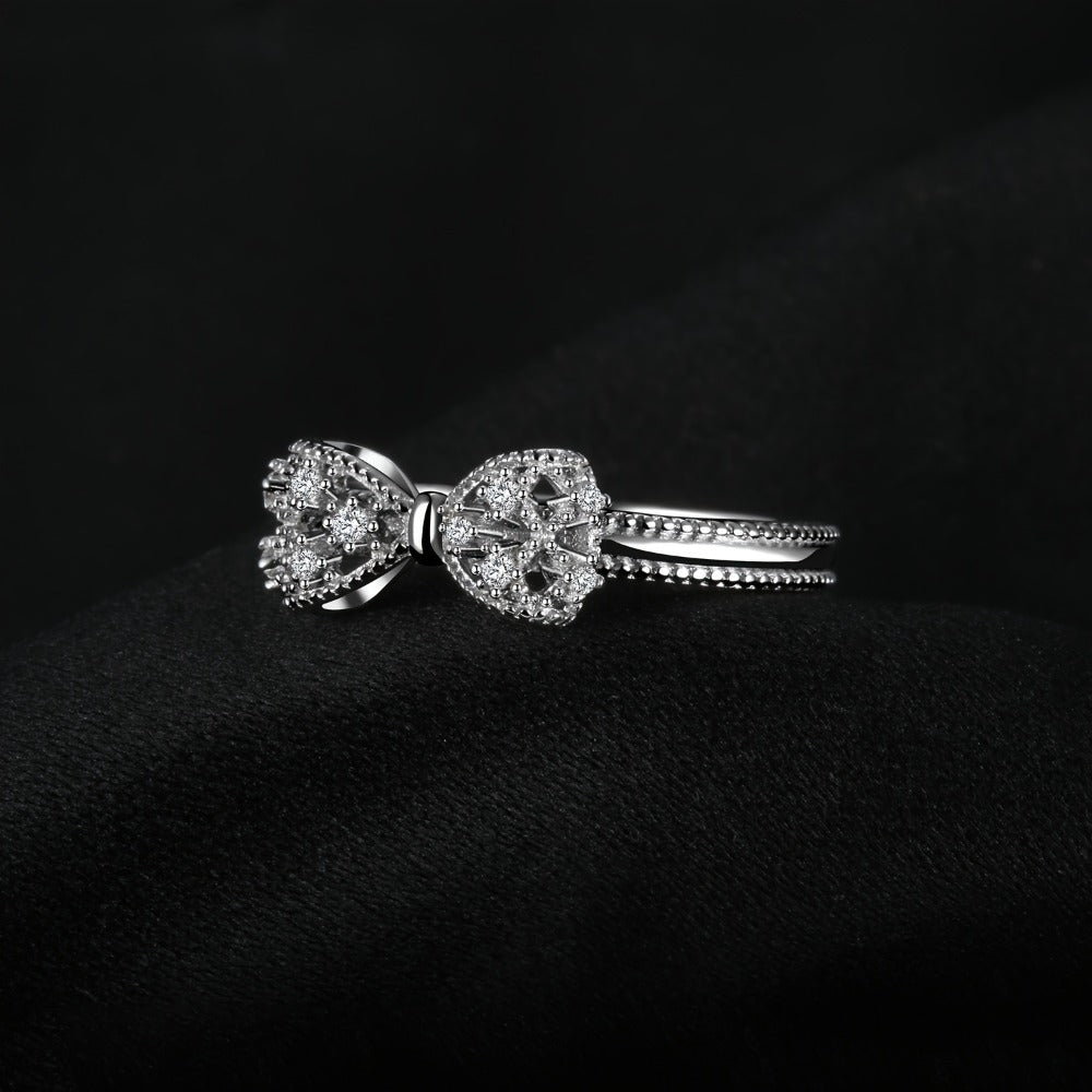 Rings for Women - Sterling Silver Bowknot Ring for CZ Diamond Accent Elegant Bow Knot Design - product detail view 9