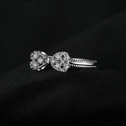 Rings for Women - Sterling Silver Bowknot Ring for CZ Diamond Accent Elegant Bow Knot Design - product detail view 9
