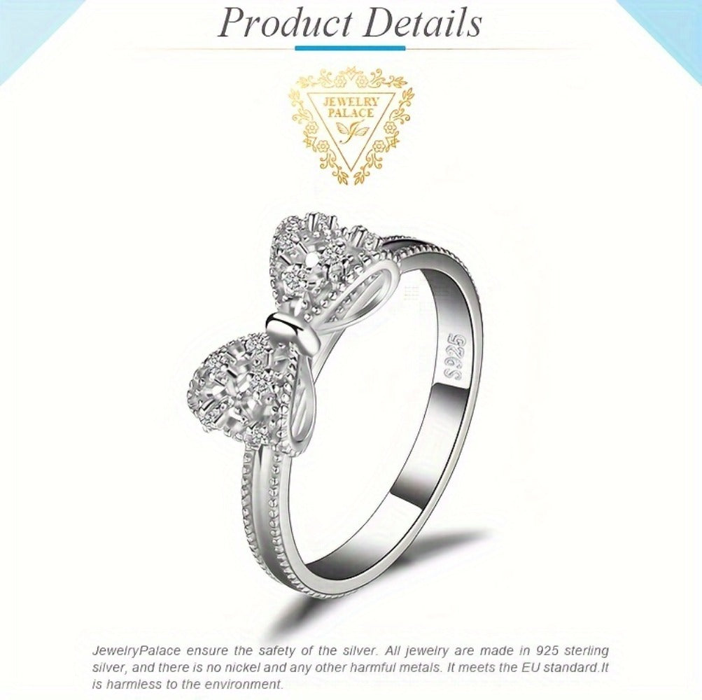 Rings for Women - Sterling Silver Bowknot Ring for CZ Diamond Accent Elegant Bow Knot Design - product detail view 11