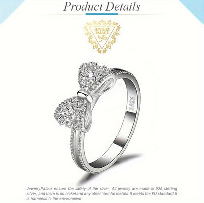 Rings for Women - Sterling Silver Bowknot Ring for CZ Diamond Accent Elegant Bow Knot Design - product detail view 11