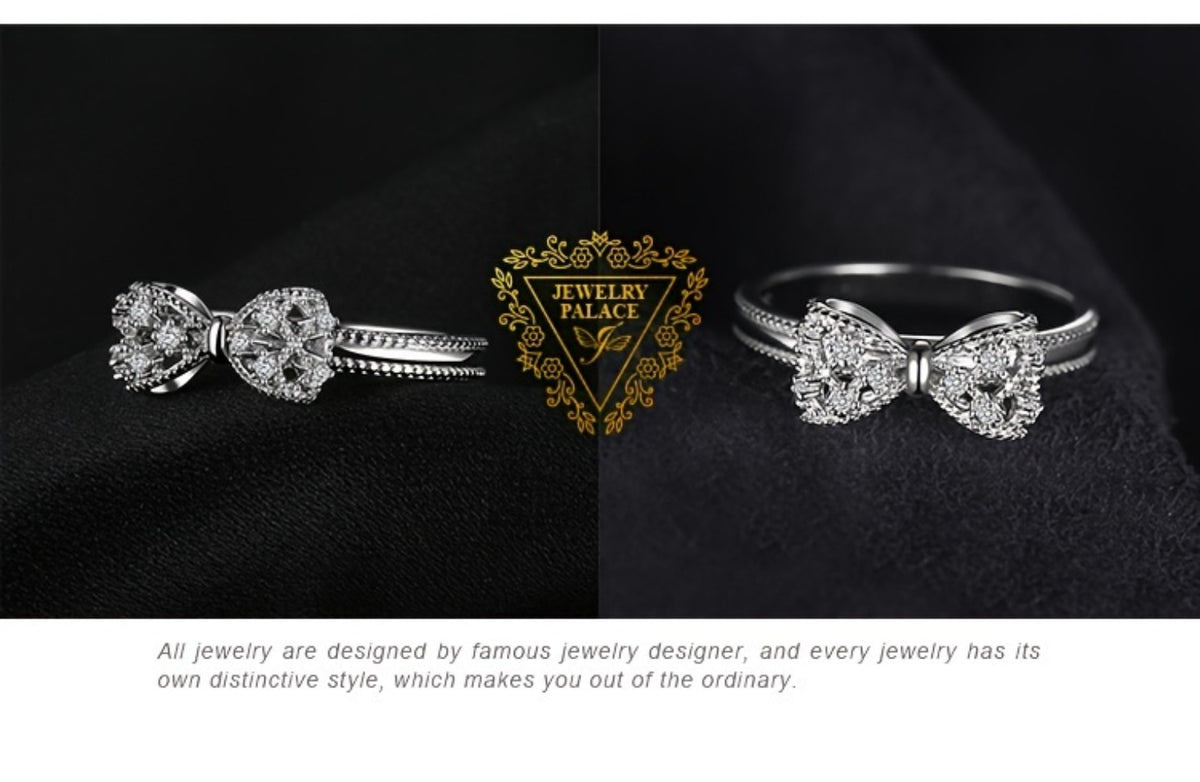 Rings for Women - Sterling Silver Bowknot Ring for CZ Diamond Accent Elegant Bow Knot Design - product detail view 12