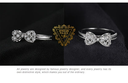 Rings for Women - Sterling Silver Bowknot Ring for CZ Diamond Accent Elegant Bow Knot Design - product detail view 12