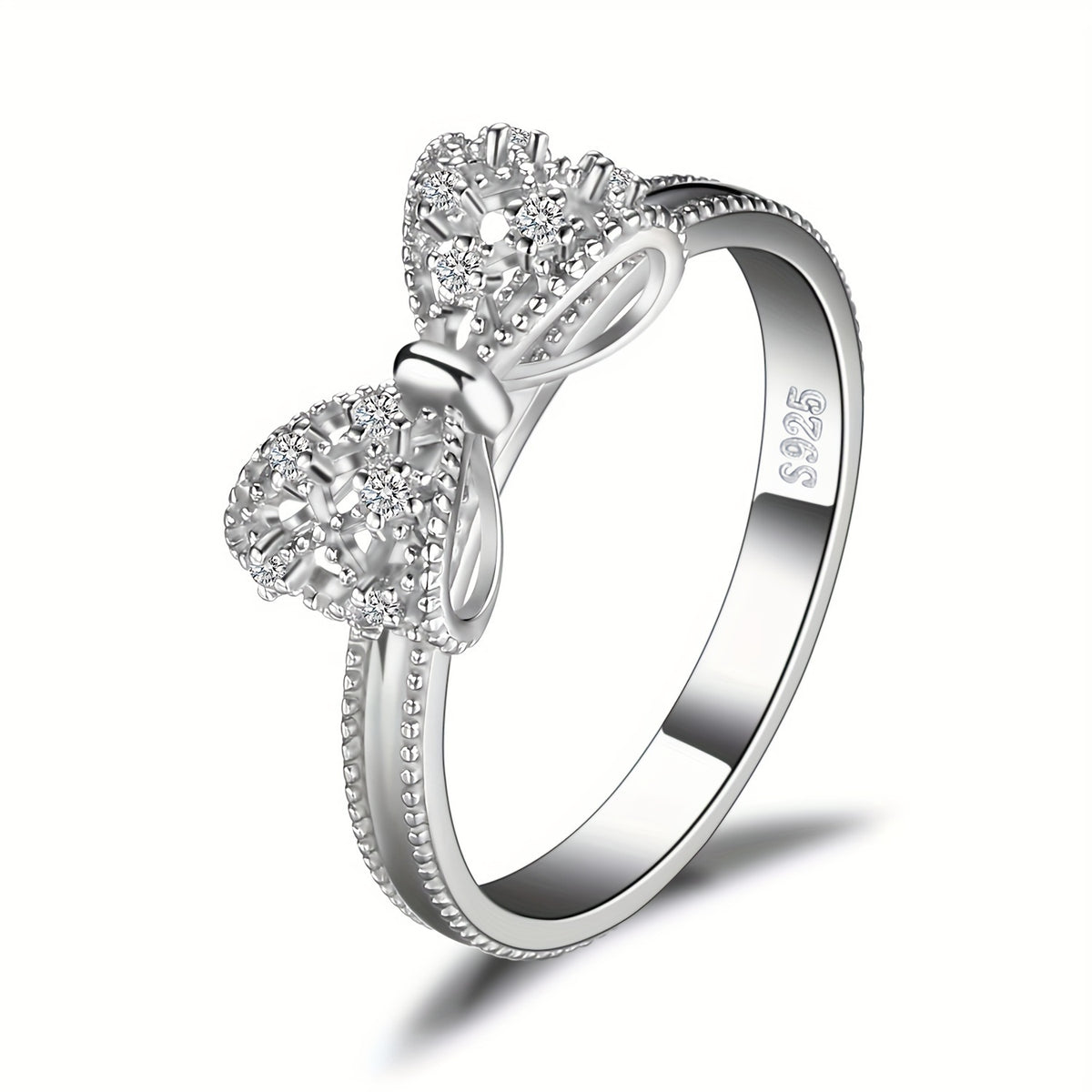 Rings for Women - Sterling Silver Bowknot Ring for CZ Diamond Accent Elegant Bow Knot Design - product detail view 13