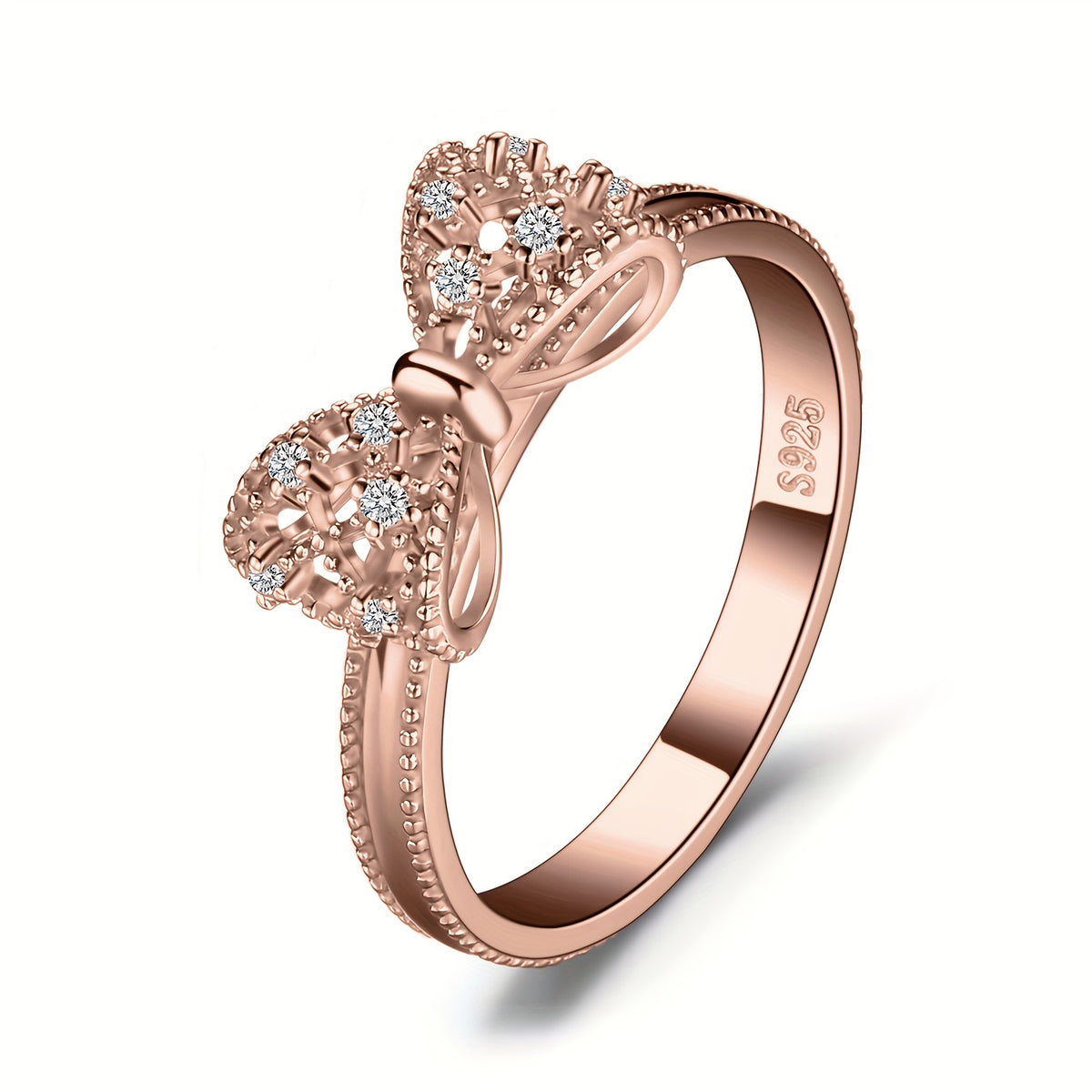 Rings for Women - Sterling Silver Bowknot Ring for CZ Diamond Accent Elegant Bow Knot Design - product detail view 15