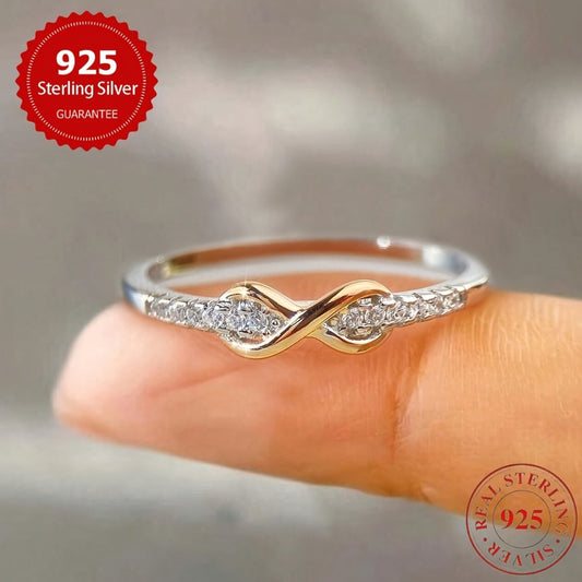 Rings for Women - Sterling Silver Ring for S925 Lucky Figure 8 Infinity Ring, White Gold - main product view