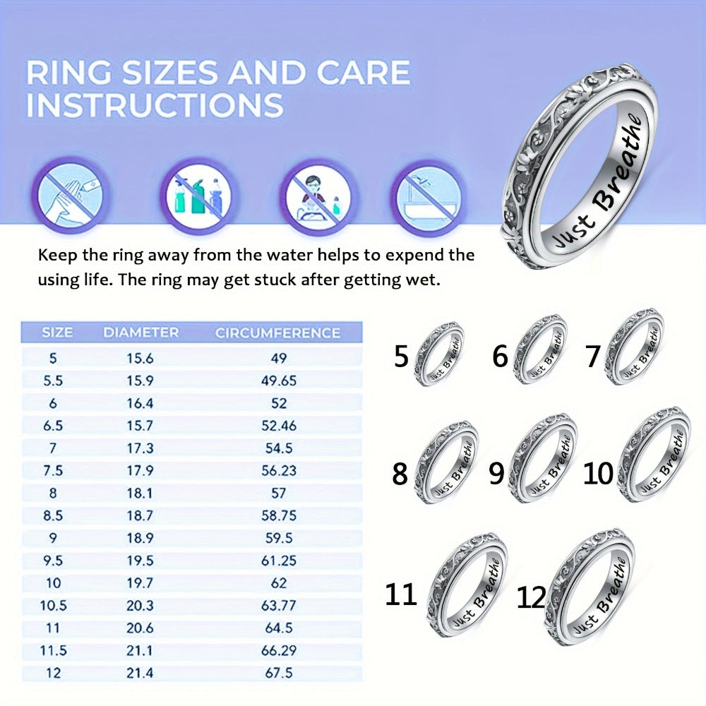 Rings for Women - Sterling Silver Spinner Ring for - Oxidized Lotus Flower Fidget Ring - product detail view 7