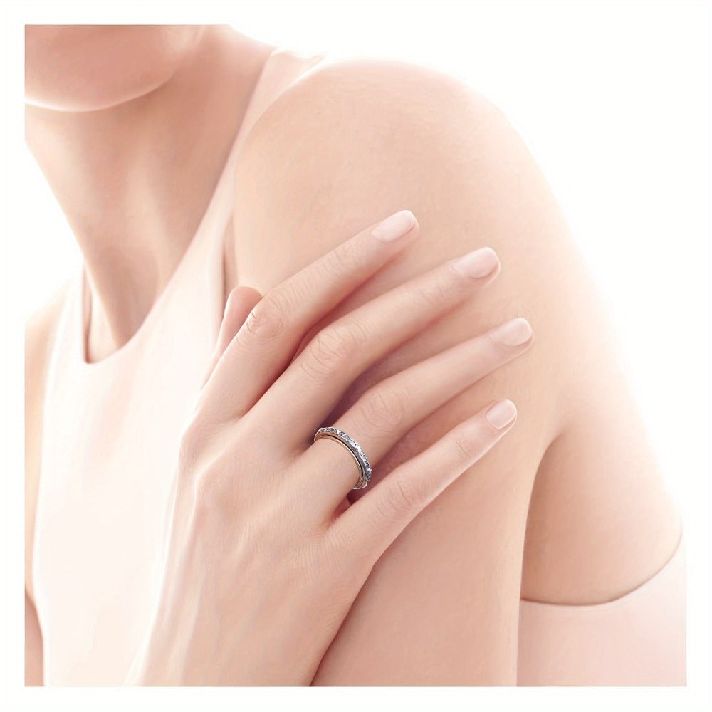 Rings for Women - Sterling Silver Spinner Ring for - Oxidized Lotus Flower Fidget Ring - product detail view 8