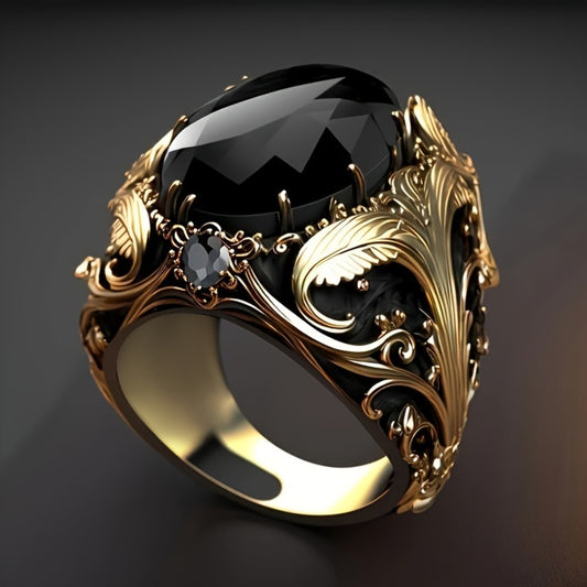 Rings for Women - Vintage Black Oval Cubic Zirconia Ring for Men Retro Stainless Steel - main product view