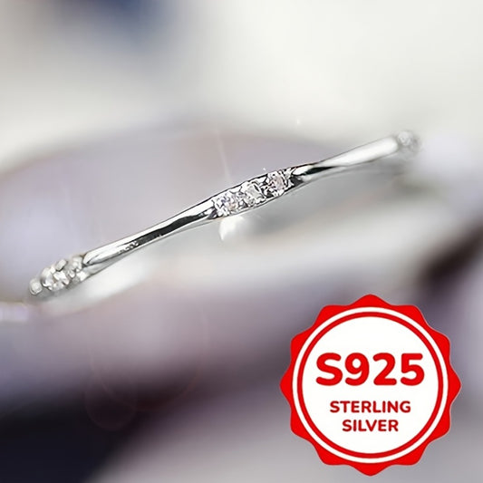 Rings for Women - Zirconia Ring 925 Sterling Silver Thin Simple Ring for - Elegant Inlaid - main product view