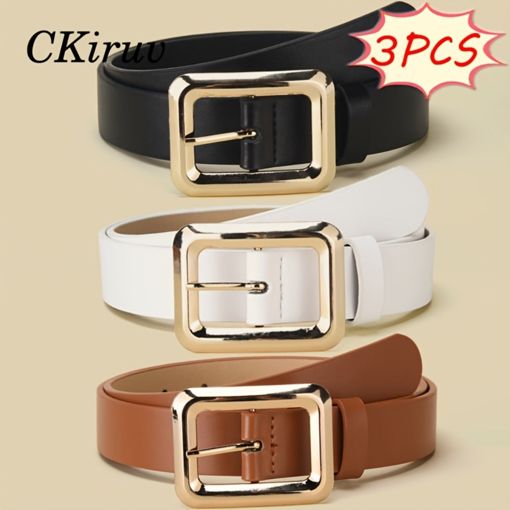 Women's Belt - 3-Pack 's Square Alloy Buckle Handmade Lightweight Luxury Versatile Waist - product detail view 3