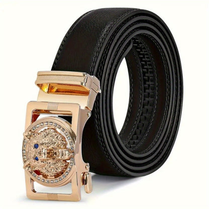 Men's Belt - Automatic Buckle Unisex Metal Clasp No Hole Adjustable Slide Ratchet Waist - product detail view 2
