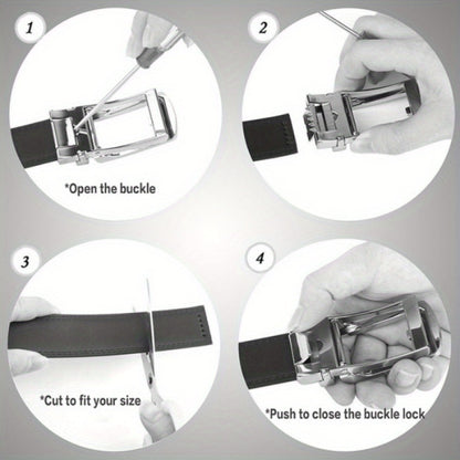 Men's Belt - Automatic Buckle Unisex Metal Clasp No Hole Adjustable Slide Ratchet Waist - product detail view 16