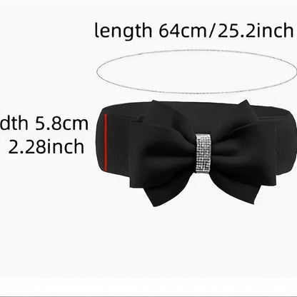Women's Belt - Bow for 3Pcs Set - Large Bow Elastic Wide Waist Solid Color Decorative - product detail view 4