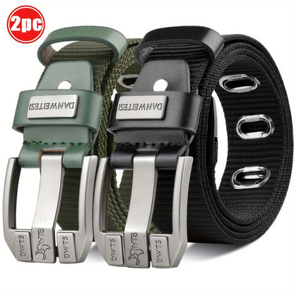 Men's Belt - Canvas for Two-Tone Green & Brown Alloy Needle Buckle Lightweight Woven - main product view