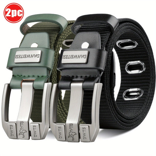 Men's Belt - Canvas for Two-Tone Green & Brown Alloy Needle Buckle Lightweight Woven - main product view