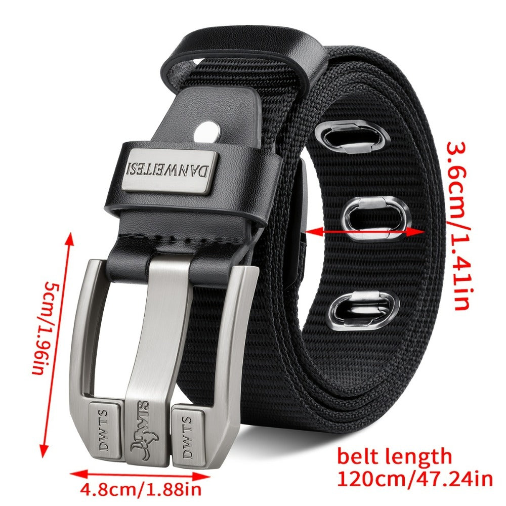 Men's Belt - Canvas for Two-Tone Green & Brown Alloy Needle Buckle Lightweight Woven - product detail view 2
