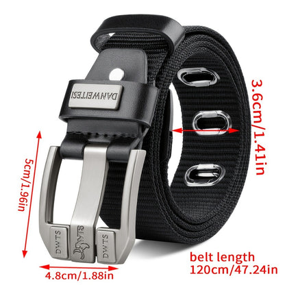 Men's Belt - Canvas for Two-Tone Green & Brown Alloy Needle Buckle Lightweight Woven - product detail view 2