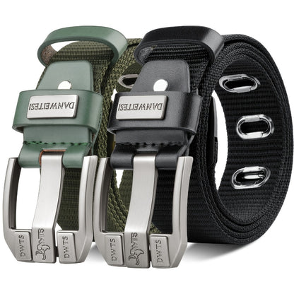 Men's Belt - Canvas for Two-Tone Green & Brown Alloy Needle Buckle Lightweight Woven - product detail view 7