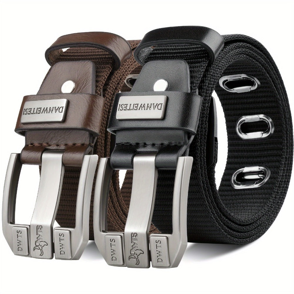 Men's Belt - Canvas for Two-Tone Green & Brown Alloy Needle Buckle Lightweight Woven - product detail view 9