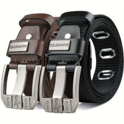 Men's Belt - Canvas for Two-Tone Green & Brown Alloy Needle Buckle Lightweight Woven - product detail view 9