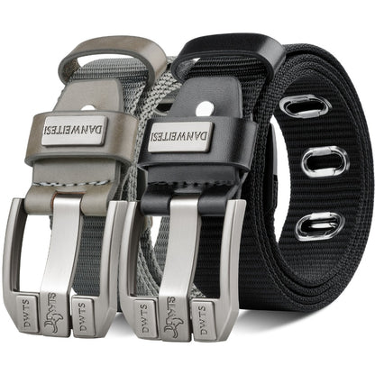Men's Belt - Canvas for Two-Tone Green & Brown Alloy Needle Buckle Lightweight Woven - product detail view 10