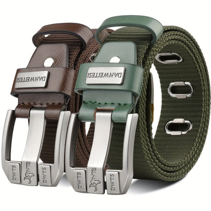 Men's Belt - Canvas for Two-Tone Green & Brown Alloy Needle Buckle Lightweight Woven - product detail view 11
