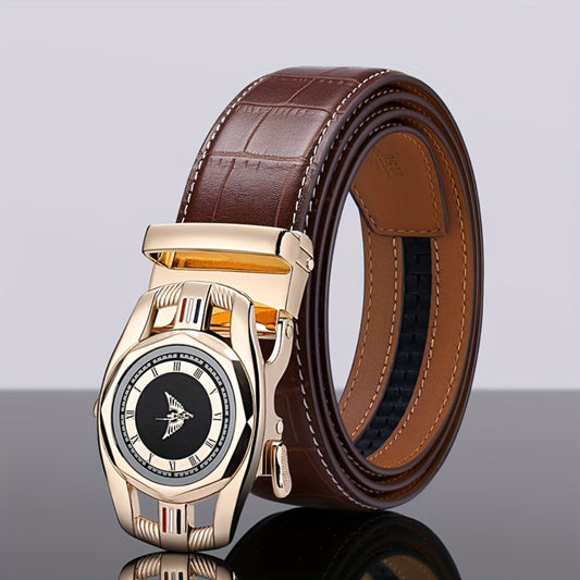 Men's Belt - Crocodile Texture Leather for Genuine Leather, Automatic Sliding Buckle - main product view