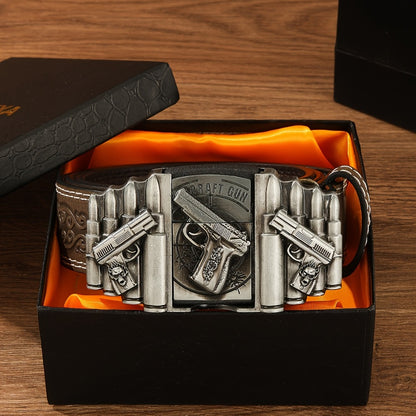 Men's Belt - Detachable Lighter Western Cowboy Style Printed Novelty Vintage Fashion - product detail view 2