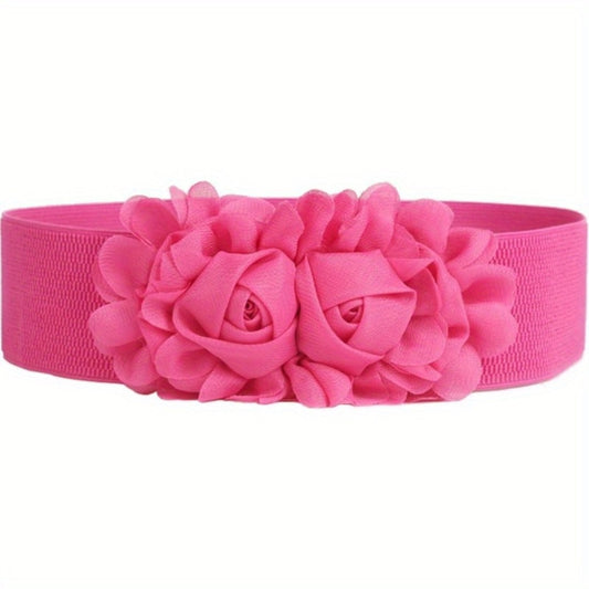 Women's Belt - Elastic Wide Waist for Rose Double Flower Stretch for Dress Skirt Boho - main product view