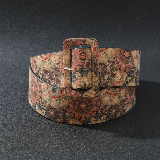 Women's Belt - Floral Boho Buckle Retro Western Flower Design Waist for Jeans Dress - main product view