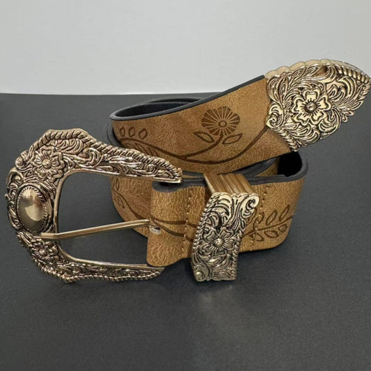 Men's Belt - Floral Western for Women | Vintage Embossed Flower Waistband with Engraved - main product view