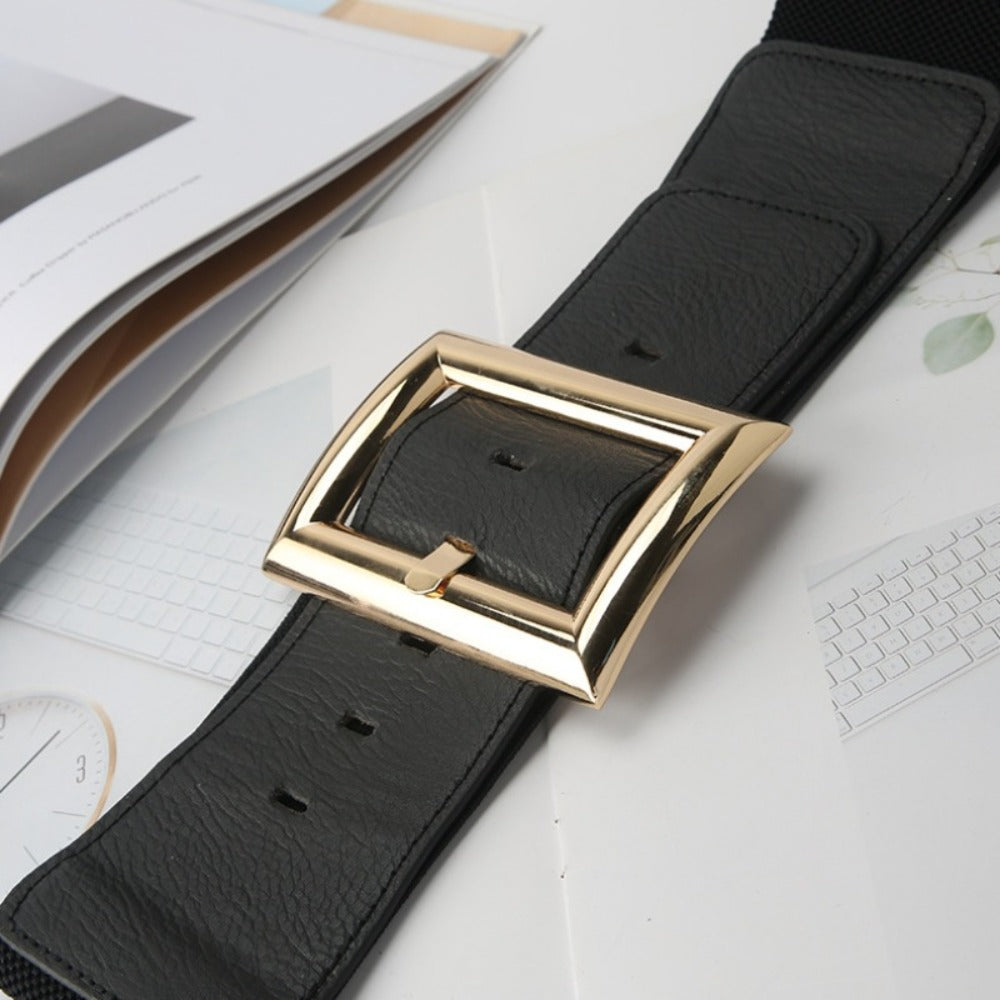 Women's Belt - French Style Elastic Waist for - Minimalist Square Buckle Stretchy - product detail view 2