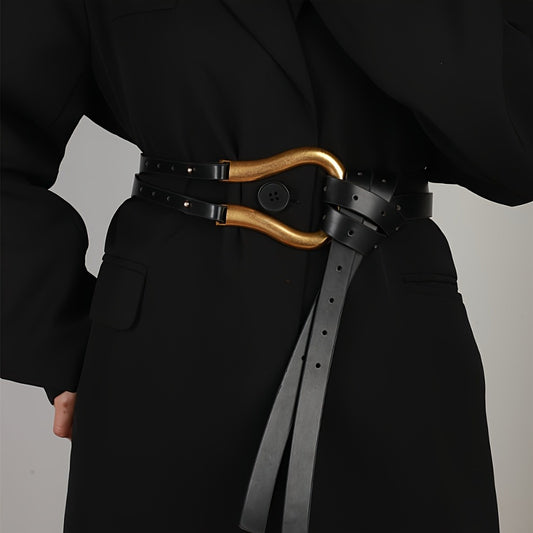 Women's Belt - Horseshoe Buckle for - Vintage Casual Black Waist , Adjustable One Size - main product view