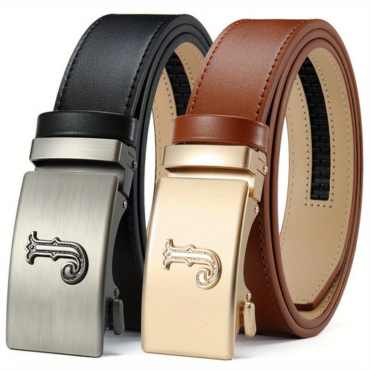 Men's Belt - Premium Leather Ratchet Set of 2 Black & Brown, Detachable Gear Buckle - main product view