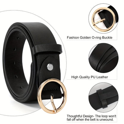 Women's Belt - PU Leather for 3-Pack Round Alloy Buckle Waist for Dresses Jeans Pants - product detail view 8
