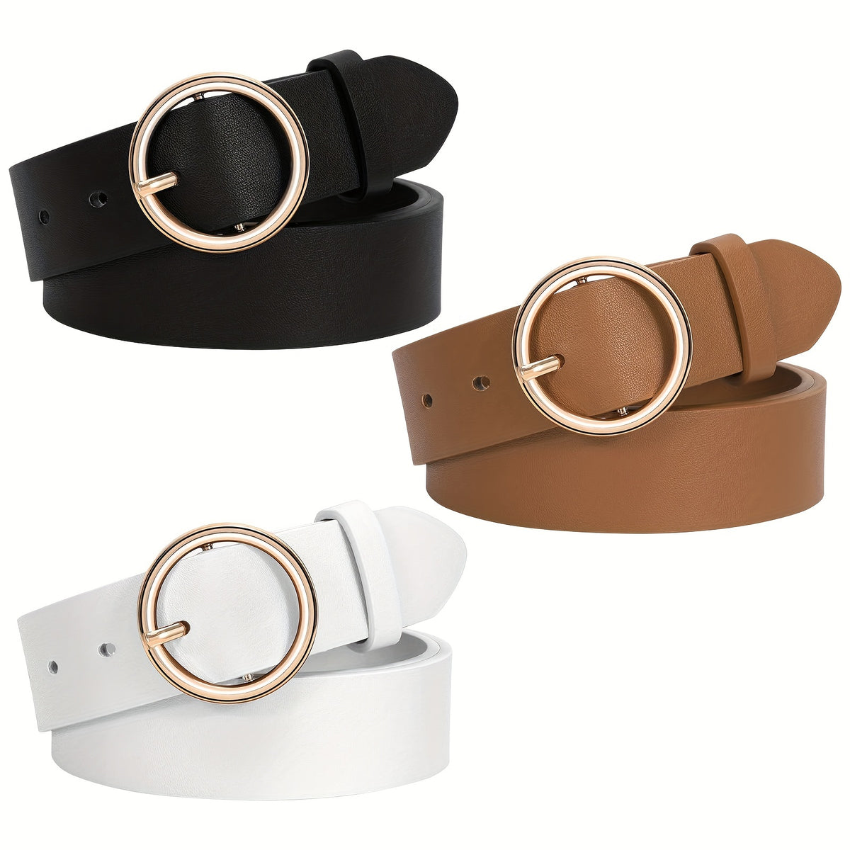 Women's Belt - PU Leather for 3-Pack Round Alloy Buckle Waist for Dresses Jeans Pants - product detail view 16