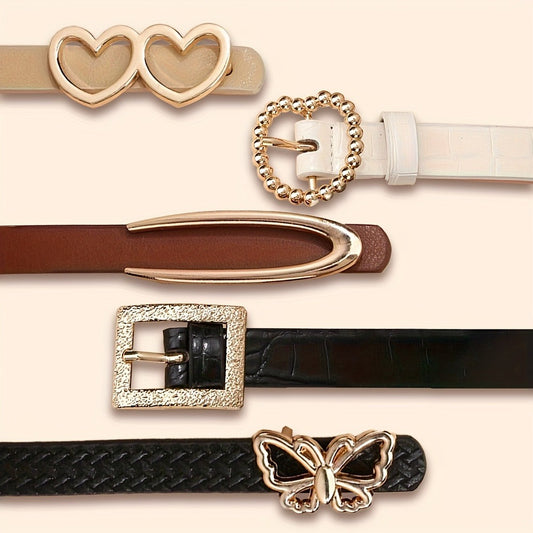 Women's Belt - PU Leather for 5 Pack Vintage Buckle Multicolor Solid Color Skinny Set - main product view