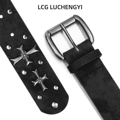 Women's Belt - Punk Studded Y2K Rivet Gothic Cross Rivet Metal Alloy Buckle Waist for - product detail view 7