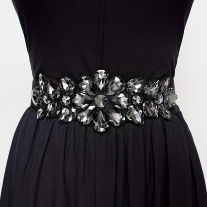 Women's Belt - Rhinestone Beaded Stretch for Shiny Big Glass Gem Exaggerated Glamour - product detail view 5