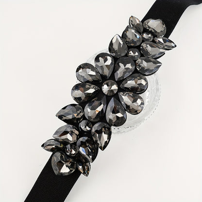Women's Belt - Rhinestone Beaded Stretch for Shiny Big Glass Gem Exaggerated Glamour - product detail view 10