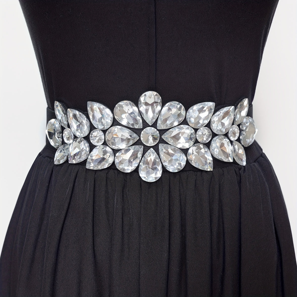 Women's Belt - Rhinestone Beaded Stretch for Shiny Big Glass Gem Exaggerated Glamour - product detail view 17