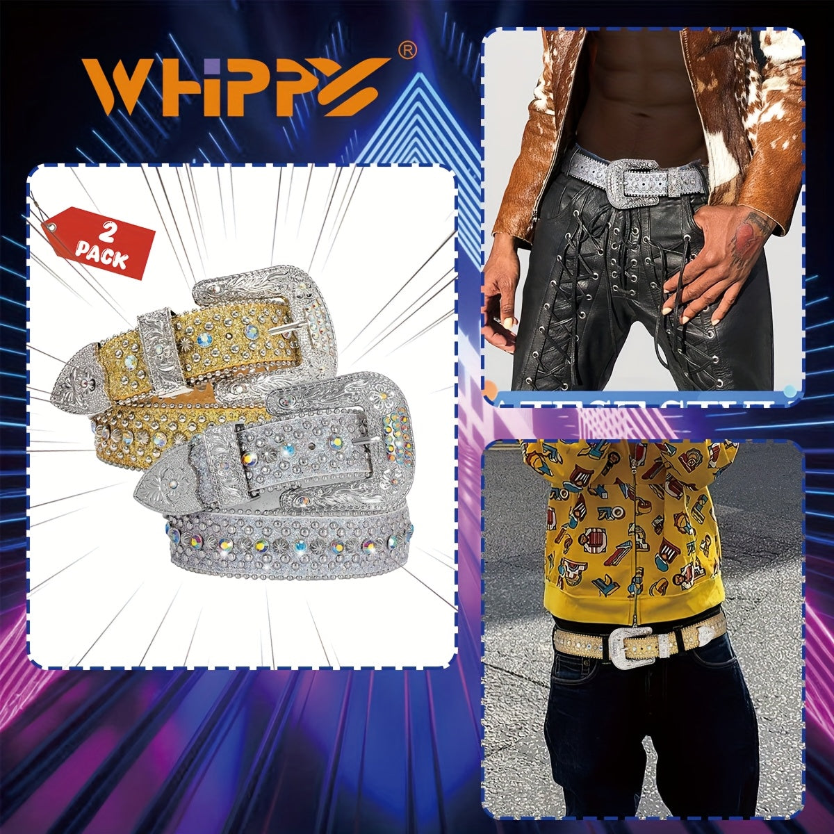 Men's Belt - Rhinestone Bling Waist Chain Body Chain for Women Sparkling Crystal Sequin - product detail view 35