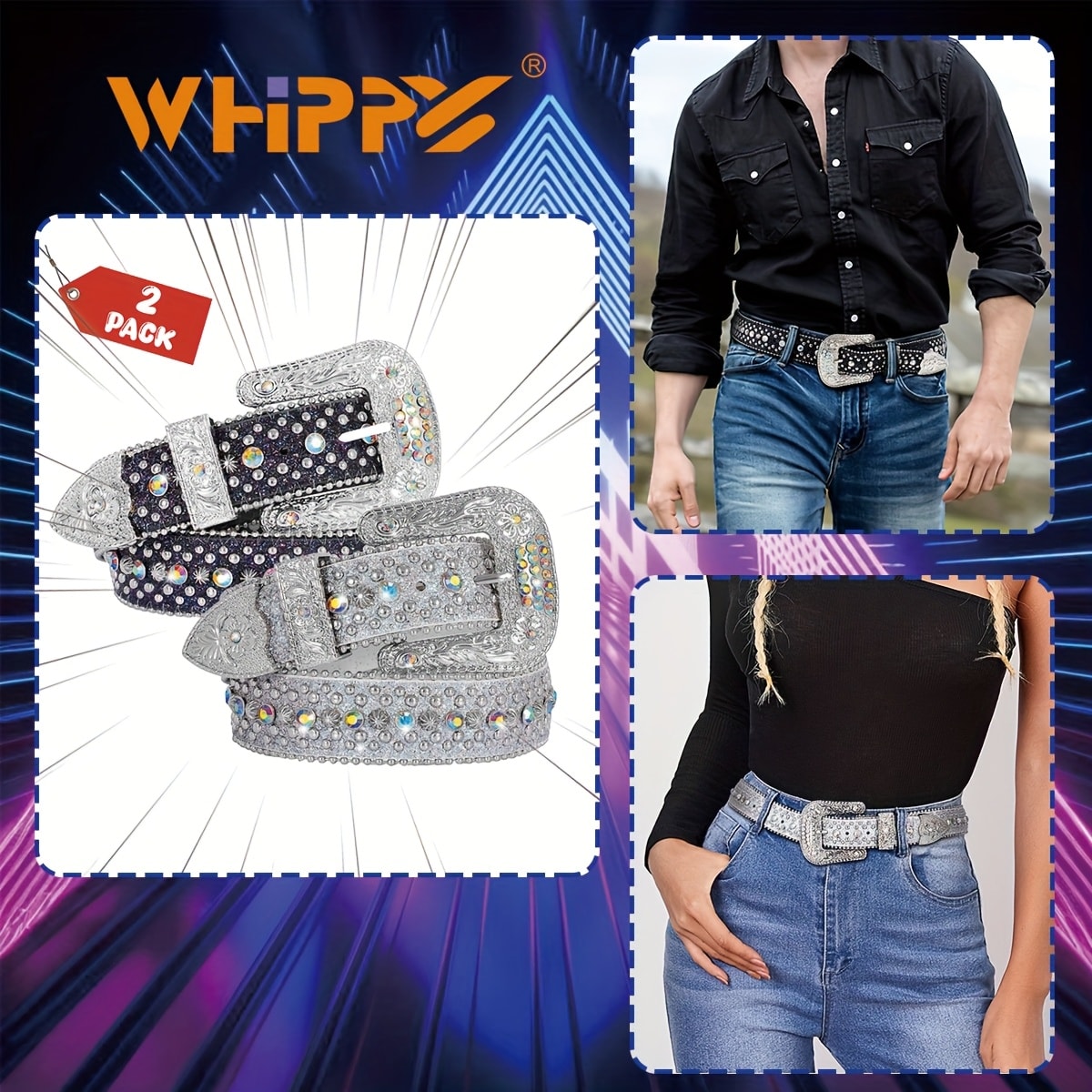 Men's Belt - Rhinestone Bling Waist Chain Body Chain for Women Sparkling Crystal Sequin - product detail view 44
