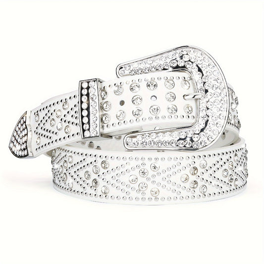 Men's Belt - Rhinestone Studded Bling Y2K Western Cowboy Cowgirl Style Faux Leather - main product view