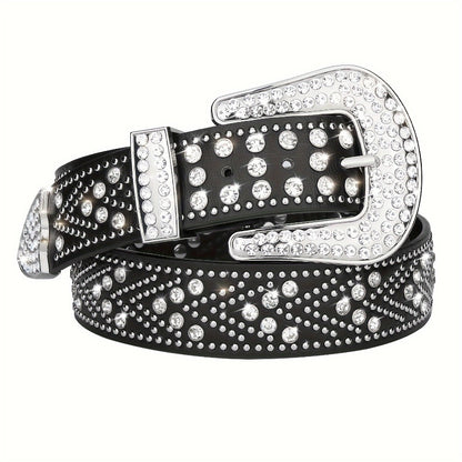 Men's Belt - Rhinestone Studded Bling Y2K Western Cowboy Cowgirl Style Faux Leather - product detail view 3